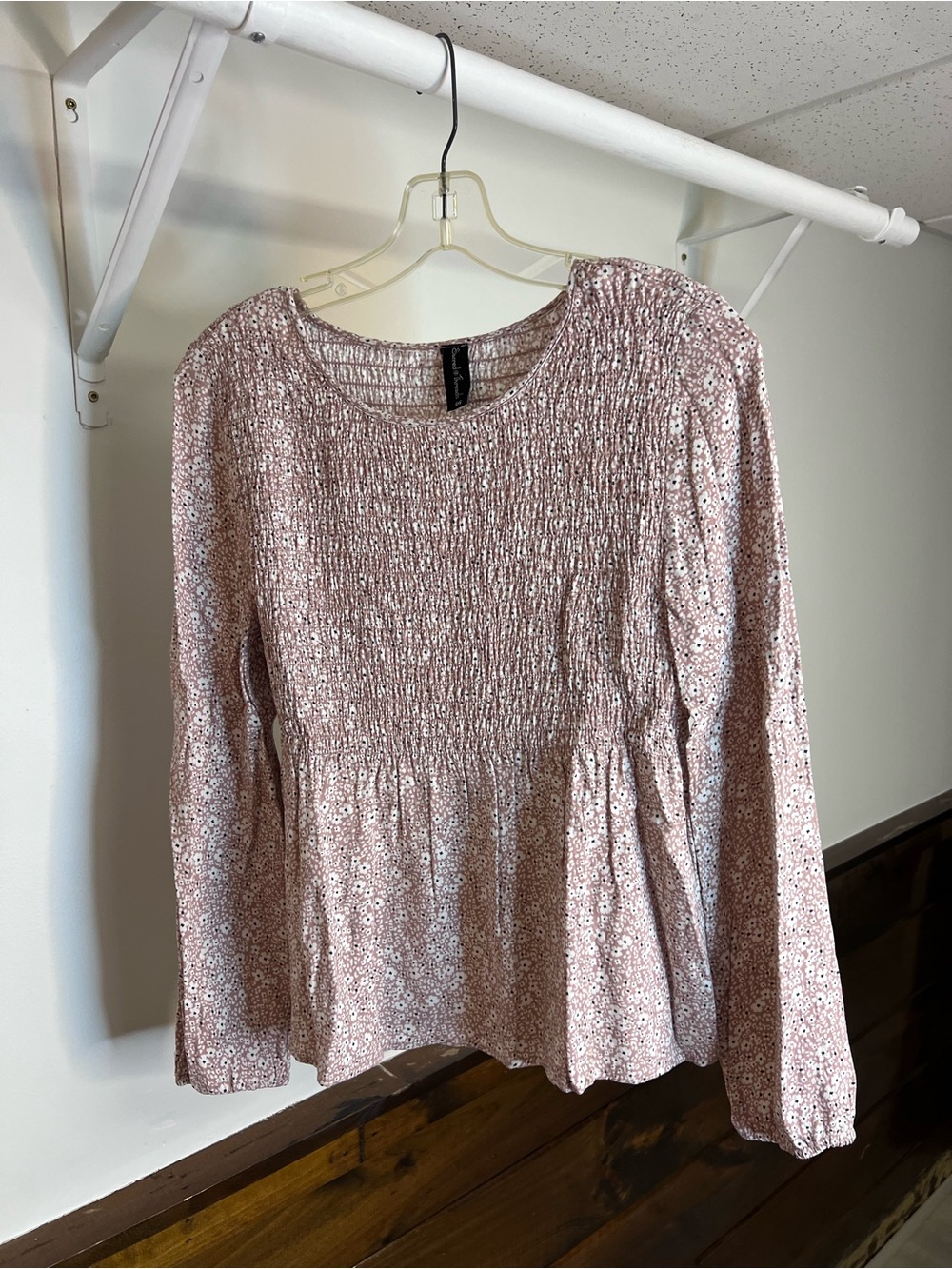 Sacred Threads Smocked Long-Sleeve Peplum Top Blush Floral- Small